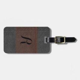 Elegant zwart & bruin vintage leer bagagelabel