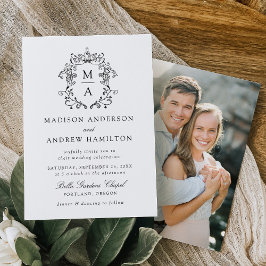 Elegant Zwart Chinoiserie Bloemen Foto Bruiloft Kaart