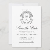 Elegant Zwart Chinoiserie Bloemen Foto Bruiloft Save The Date (Voorkant)