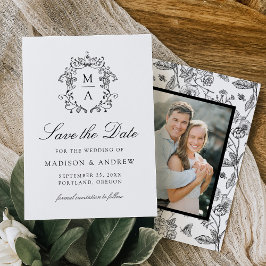 Elegant Zwart Chinoiserie Bloemen Foto Bruiloft Save The Date