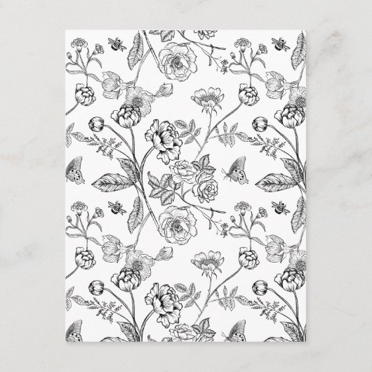 Elegant Zwart Chinoiserie Floral bruiloft Details Informatiekaartje (Achterkant)