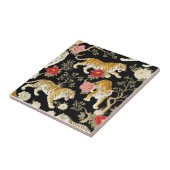 Elegant zwart chinoiserie tijger- en pioenpatroon tegeltje (Zijkant)