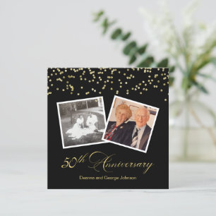 Elegant Zwart Confetti 50ste Huwelijksverjaardag Kaart