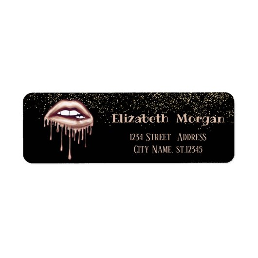 Elegant,Zwart,Confetti, Metallic Druppelende Lippe Etiket (Voorkant)