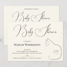 Elegant Zwart & Cream Cat Lover Baby shower Kaart
