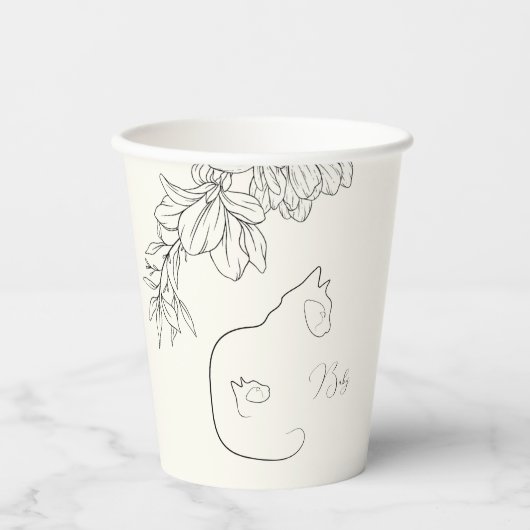 Elegant Zwart & Cream Cat Lover Baby shower Papieren Bekers (Voorkant)