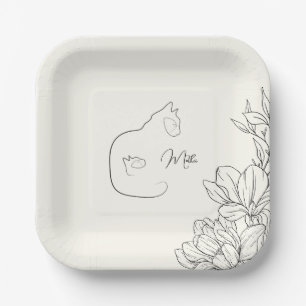 Elegant Zwart & Cream Cat Lover Baby shower Papieren Bordje