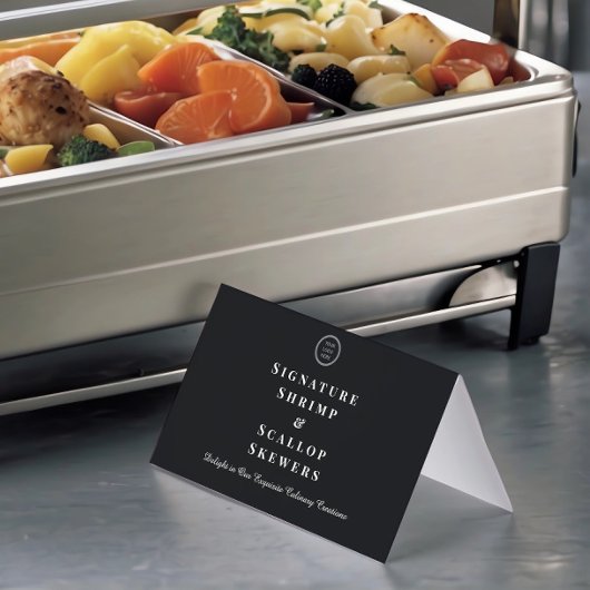 Elegant Zwart Custom Logo Buffet Food Name Label Kaart