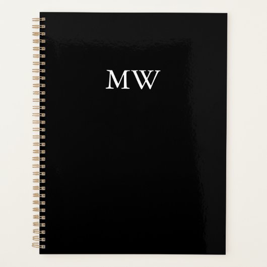 Elegant zwart custom monogram initialen classic planner (Voorkant)