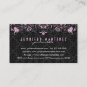 Elegant Zwart Damask & Pastel Roze Bloemen Swirls  Visitekaartje (Achterkant)