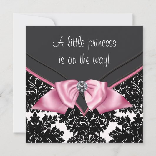 Elegant zwart Damask Princess Baby shower Kaart (Voorkant)