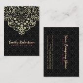 Elegant Zwart Damasks Beige  Kant Visitekaartje (Voorkant / Achterkant)