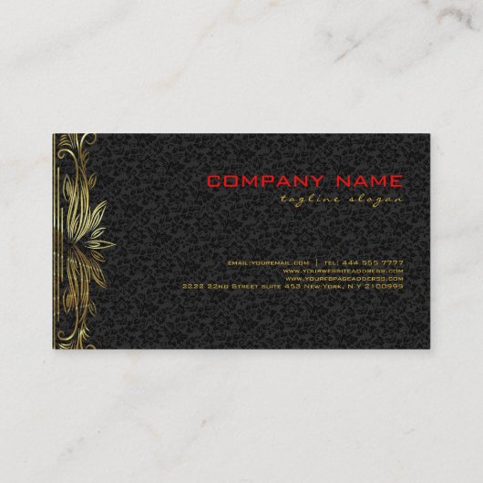 Elegant Zwart Damasks Goud Lijst Visitekaartje (Achterkant)