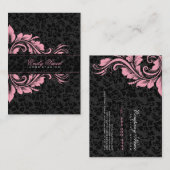 Elegant Zwart Damasks Roze Bloemen Ornament 2 Visitekaartje (Voorkant / Achterkant)