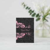 Elegant Zwart Damasks Roze Bloemen Ornament 2 Visitekaartje (Staand voorkant)