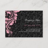 Elegant Zwart Damasks Roze Bloemen Ornament 2 Visitekaartje (Achterkant)