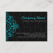 Elegant zwart damasks turquoise blauw kant visitekaartje (Achterkant)