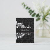 Elegant Zwart Damasks Wit Bloemen Ornament 2 Visitekaartje (Staand voorkant)