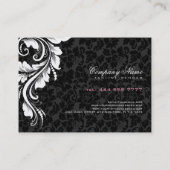 Elegant Zwart Damasks Wit Bloemen Ornament 2 Visitekaartje (Achterkant)