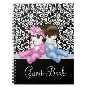 Elegant zwart damast baby shower gastenboek notitieboek