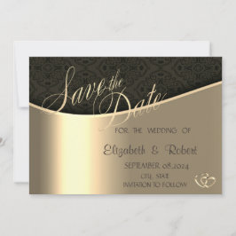 Elegant zwart damast goud de datum opslaan save the date