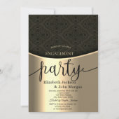 Elegant zwart damast goud verlovingsfeest kaart (Voorkant)