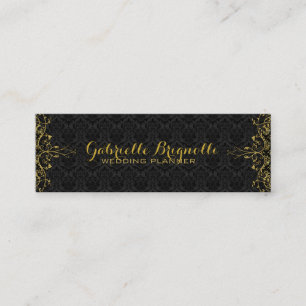 Elegant zwart damast & gouden bloemenkant Lijst Mini Visitekaartje