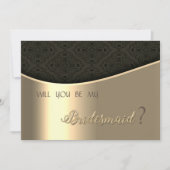 Elegant zwart damast gouden bruidsmeisje Kaart (Voorkant)