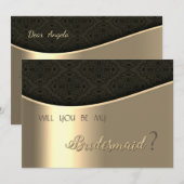 Elegant zwart damast gouden bruidsmeisje Kaart (Voorkant / Achterkant)