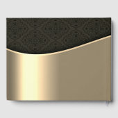 Elegant zwart damast gouden bruiloft gastenboek (Achterkant)
