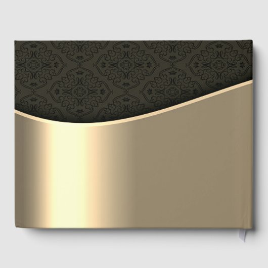 Elegant zwart damast gouden bruiloft gastenboek (Achterkant)