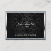 Elegant zwart damast metaal ingelijst visitekaartje (Voorkant)