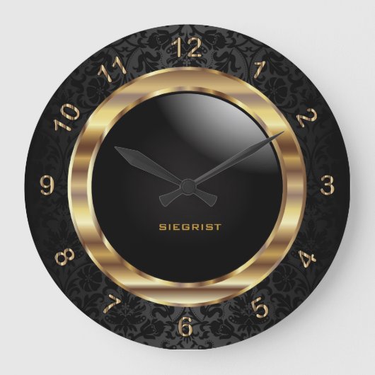 Elegant zwart damast ontwerp grote klok (Voorkant)