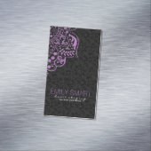 Elegant zwart damast Paarse  kant Visitekaartje Magneet (Voorbeeld)