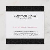 Elegant zwart  damast patroon vierkante visitekaartje (Achterkant)