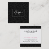 Elegant zwart  damast patroon vierkante visitekaartje (Voorkant / Achterkant)