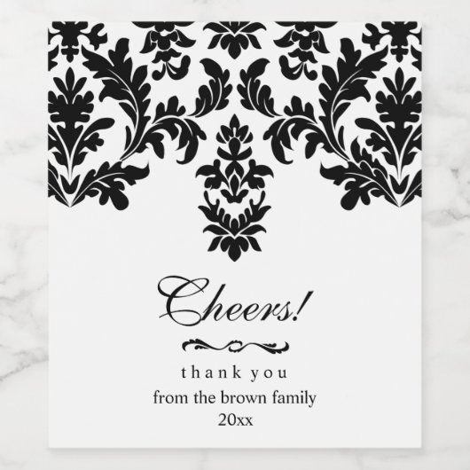 , elegant zwart damast wijn etiket (Enkel label)