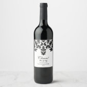 , elegant zwart damast wijn etiket (Voorkant)