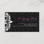 Elegant zwart damast wit bloemenkant visitekaartje (Achterkant)