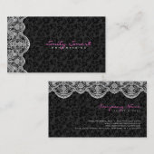 Elegant zwart damast wit kant visitekaartje (Voorkant / Achterkant)