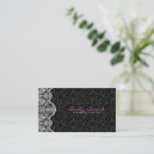 Elegant zwart damast wit kant visitekaartje (Staand voorkant)