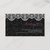 Elegant zwart damast wit kant visitekaartje (Achterkant)