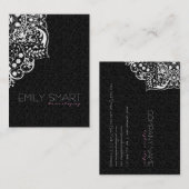 Elegant zwart damast wit kant visitekaartje (Voorkant / Achterkant)