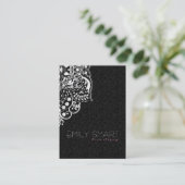 Elegant zwart damast wit kant visitekaartje (Staand voorkant)