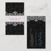Elegant zwart damast wit kant visitekaartje (Voorkant / Achterkant)