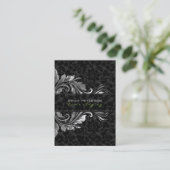 Elegant zwart damast & zilver bloemig Ornament Visitekaartje (Staand voorkant)