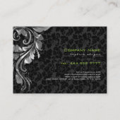 Elegant zwart damast & zilver bloemig Ornament Visitekaartje (Achterkant)