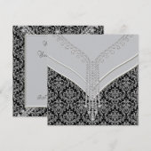 Elegant zwart damasten feest kaart (Voorkant / Achterkant)