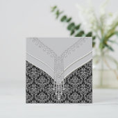 Elegant zwart damasten feest kaart (Staand voorkant)