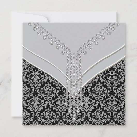 Elegant zwart damasten feest kaart (Voorkant)